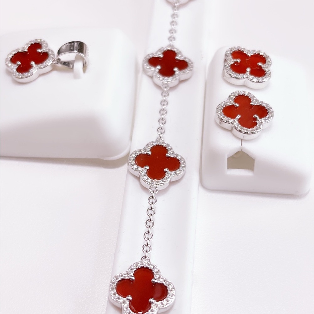 Elegant Red and Silver Jewelry Set